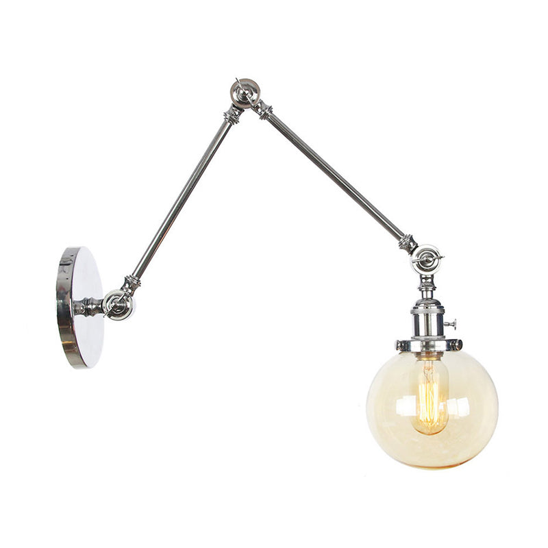 Skørter | 1 Light Clear/Amber Glass Wall Mounted Light Vintage Chrome/Copper/Bronze Ball Living Room Wall Lamp with Adjustable Arm, 8"+8"/8"+8"+8" L