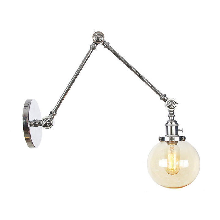 Skørter | 1 Light Clear/Amber Glass Wall Mounted Light Vintage Chrome/Copper/Bronze Ball Living Room Wall Lamp with Adjustable Arm, 8"+8"/8"+8"+8" L