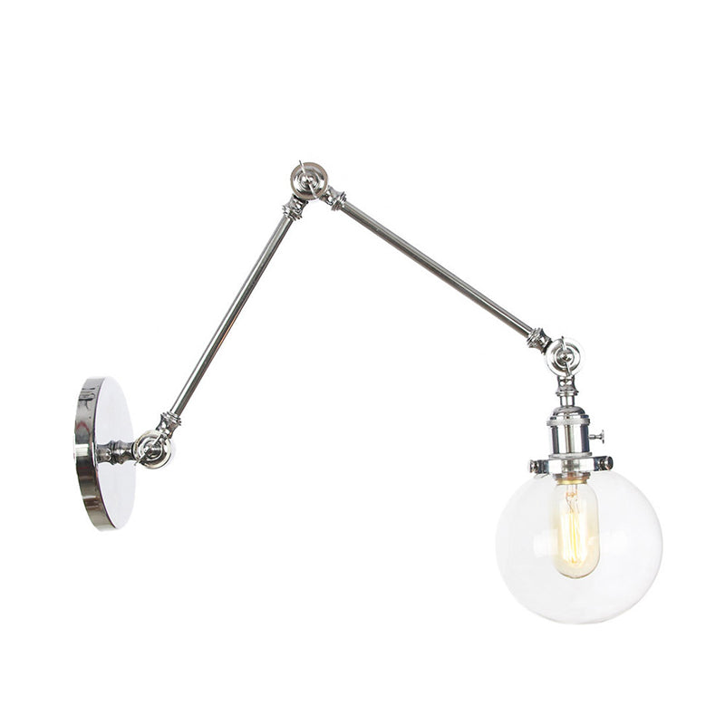 Skørter | 1 Light Clear/Amber Glass Wall Mounted Light Vintage Chrome/Copper/Bronze Ball Living Room Wall Lamp with Adjustable Arm, 8"+8"/8"+8"+8" L
