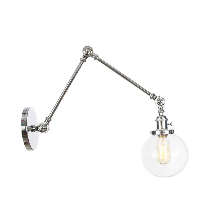 Skørter | 1 Light Clear/Amber Glass Wall Mounted Light Vintage Chrome/Copper/Bronze Ball Living Room Wall Lamp with Adjustable Arm, 8"+8"/8"+8"+8" L