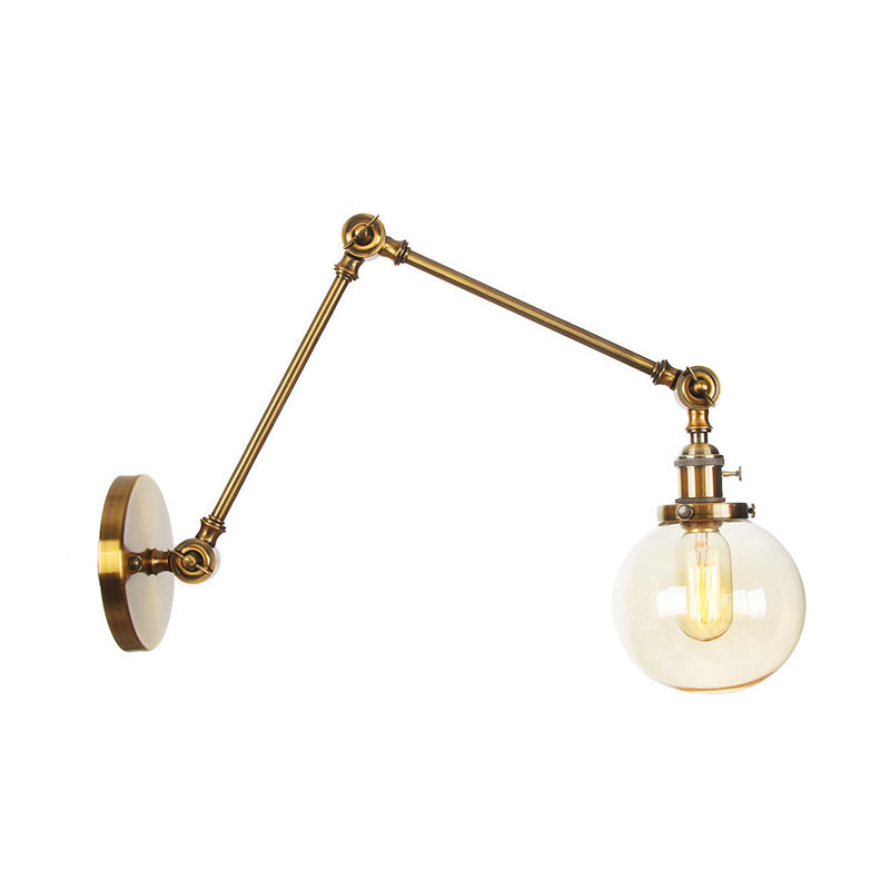 Skørter | 1 Light Clear/Amber Glass Wall Mounted Light Vintage Chrome/Copper/Bronze Ball Living Room Wall Lamp with Adjustable Arm, 8"+8"/8"+8"+8" L