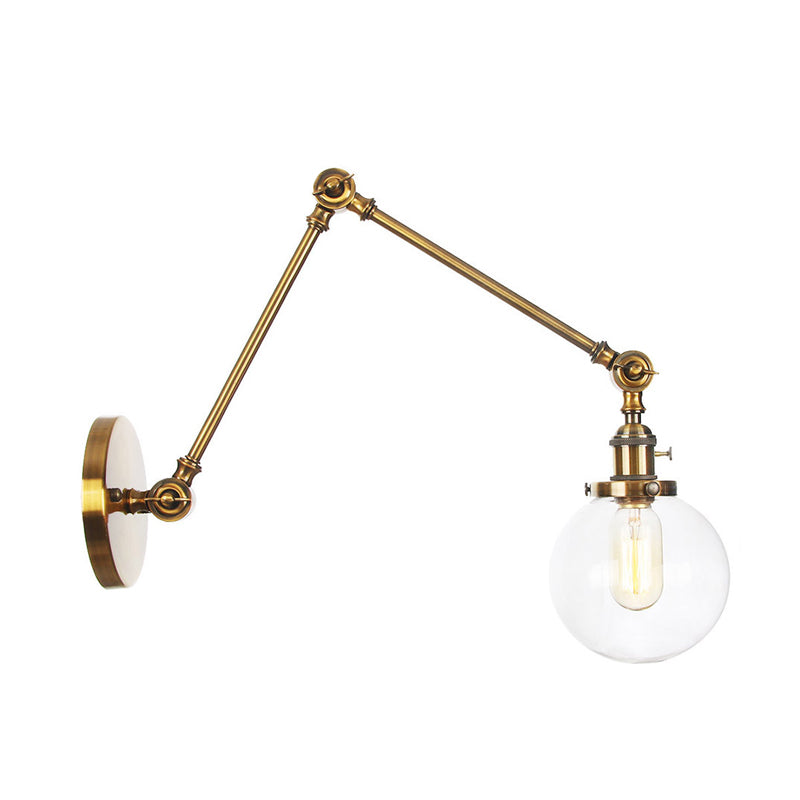Skørter | 1 Light Clear/Amber Glass Wall Mounted Light Vintage Chrome/Copper/Bronze Ball Living Room Wall Lamp with Adjustable Arm, 8"+8"/8"+8"+8" L