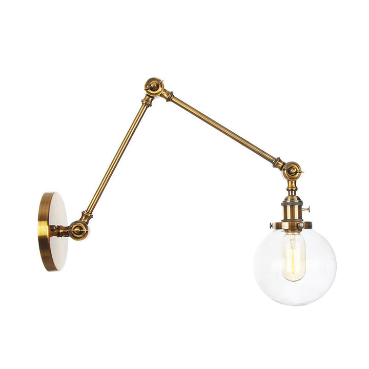 Skørter | 1 Light Clear/Amber Glass Wall Mounted Light Vintage Chrome/Copper/Bronze Ball Living Room Wall Lamp with Adjustable Arm, 8"+8"/8"+8"+8" L
