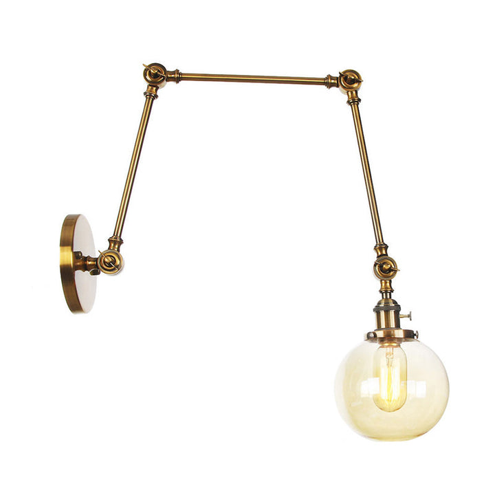 Skørter | 1 Light Clear/Amber Glass Wall Mounted Light Vintage Chrome/Copper/Bronze Ball Living Room Wall Lamp with Adjustable Arm, 8"+8"/8"+8"+8" L