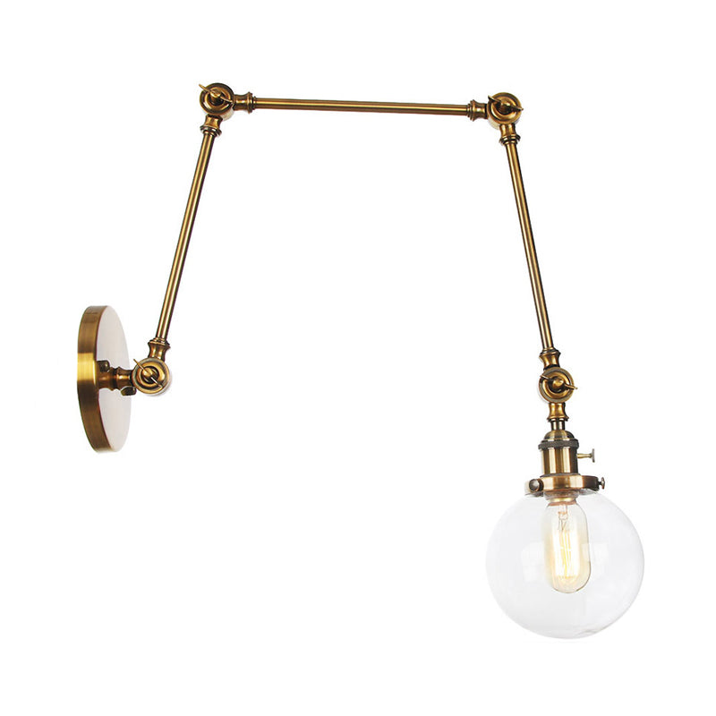 Skørter | 1 Light Clear/Amber Glass Wall Mounted Light Vintage Chrome/Copper/Bronze Ball Living Room Wall Lamp with Adjustable Arm, 8"+8"/8"+8"+8" L