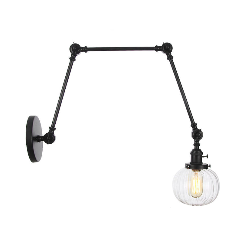 Lisslune | Globe Clear/Amber Glass Wall Mounted Lighting Vintage 1 Light Indoor Sconces in Brass/Chrome/Black with Adjustable Arm, 8"+8"/8"+8"+8" L