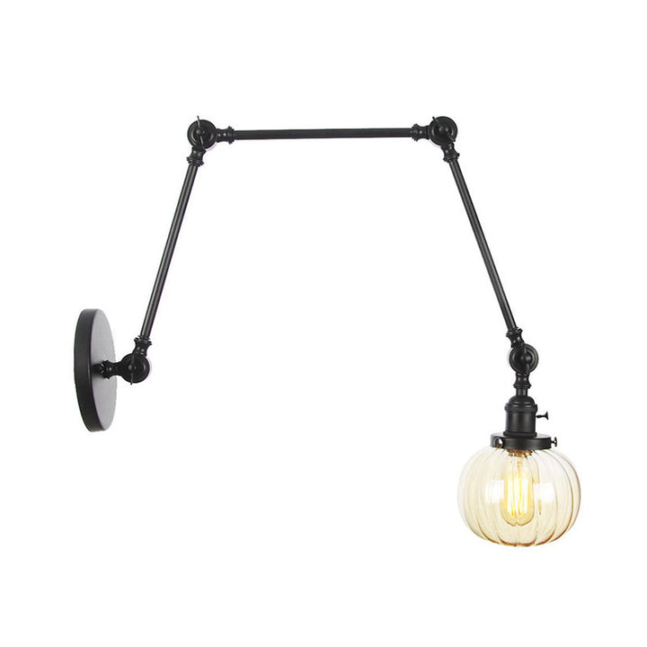 Lisslune | Globe Clear/Amber Glass Wall Mounted Lighting Vintage 1 Light Indoor Sconces in Brass/Chrome/Black with Adjustable Arm, 8"+8"/8"+8"+8" L