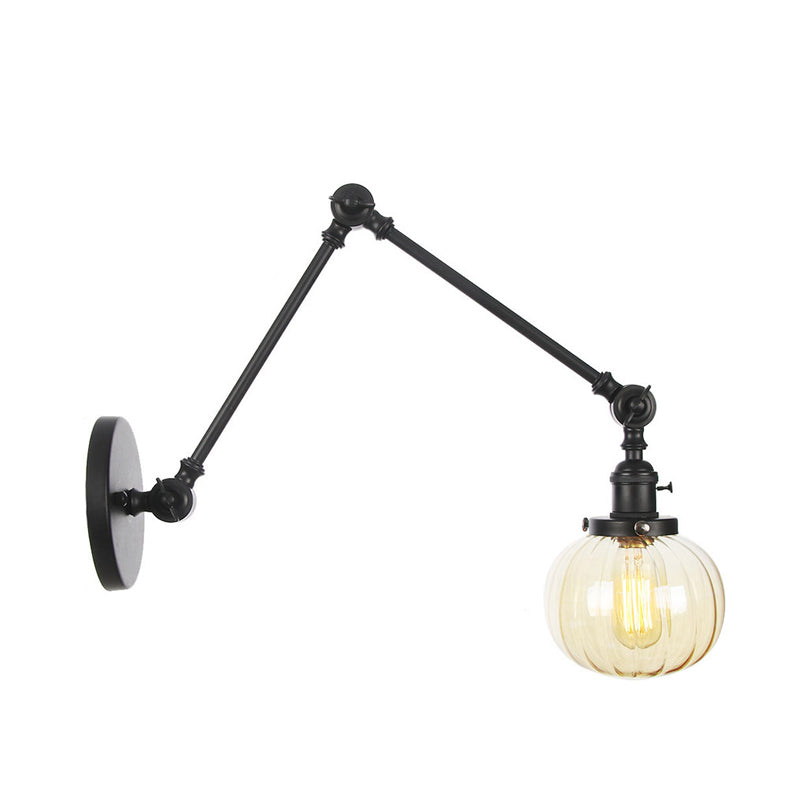 Lisslune | Globe Clear/Amber Glass Wall Mounted Lighting Vintage 1 Light Indoor Sconces in Brass/Chrome/Black with Adjustable Arm, 8"+8"/8"+8"+8" L