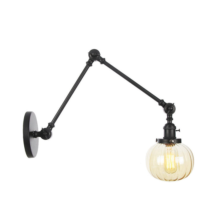 Lisslune | Globe Clear/Amber Glass Wall Mounted Lighting Vintage 1 Light Indoor Sconces in Brass/Chrome/Black with Adjustable Arm, 8"+8"/8"+8"+8" L