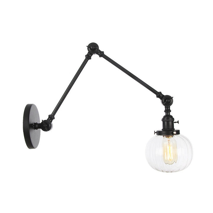 Lisslune | Globe Clear/Amber Glass Wall Mounted Lighting Vintage 1 Light Indoor Sconces in Brass/Chrome/Black with Adjustable Arm, 8"+8"/8"+8"+8" L