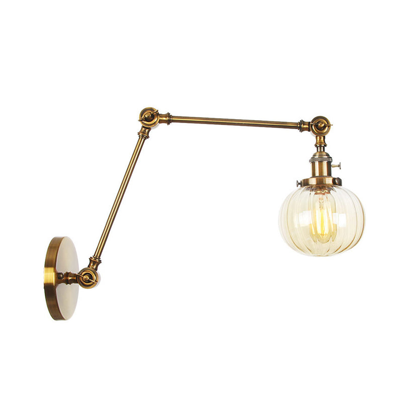 Lisslune | Globe Clear/Amber Glass Wall Mounted Lighting Vintage 1 Light Indoor Sconces in Brass/Chrome/Black with Adjustable Arm, 8"+8"/8"+8"+8" L