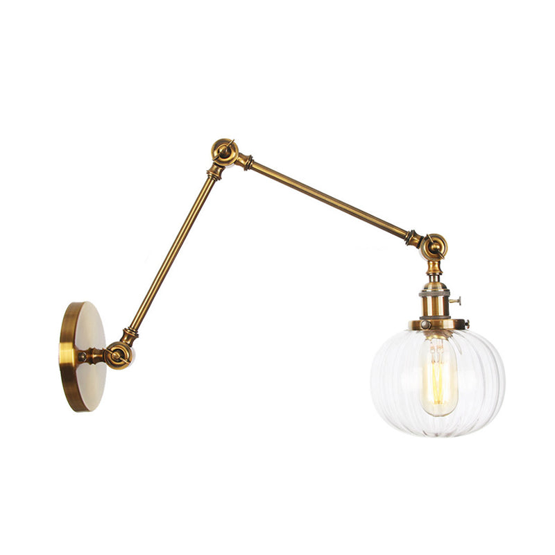 Lisslune | Globe Clear/Amber Glass Wall Mounted Lighting Vintage 1 Light Indoor Sconces in Brass/Chrome/Black with Adjustable Arm, 8"+8"/8"+8"+8" L