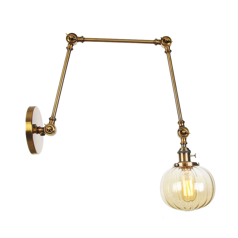 Lisslune | Globe Clear/Amber Glass Wall Mounted Lighting Vintage 1 Light Indoor Sconces in Brass/Chrome/Black with Adjustable Arm, 8"+8"/8"+8"+8" L