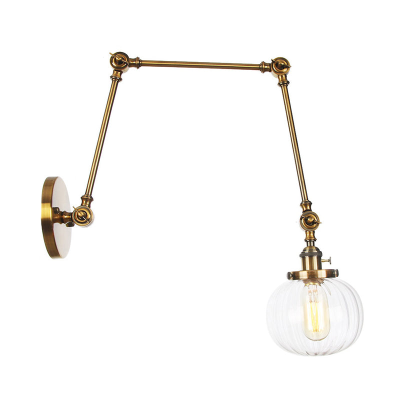 Lisslune | Globe Clear/Amber Glass Wall Mounted Lighting Vintage 1 Light Indoor Sconces in Brass/Chrome/Black with Adjustable Arm, 8"+8"/8"+8"+8" L