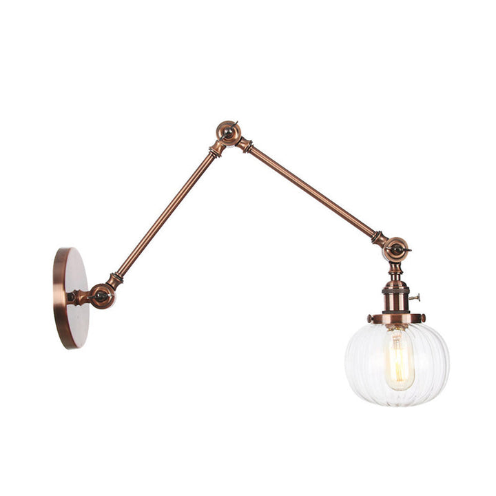 Lisslune | Globe Clear/Amber Glass Wall Mounted Lighting Vintage 1 Light Indoor Sconces in Brass/Chrome/Black with Adjustable Arm, 8"+8"/8"+8"+8" L