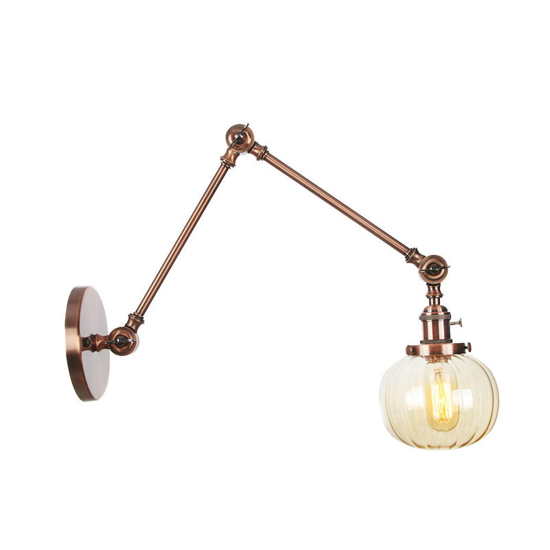 Lisslune | Globe Clear/Amber Glass Wall Mounted Lighting Vintage 1 Light Indoor Sconces in Brass/Chrome/Black with Adjustable Arm, 8"+8"/8"+8"+8" L