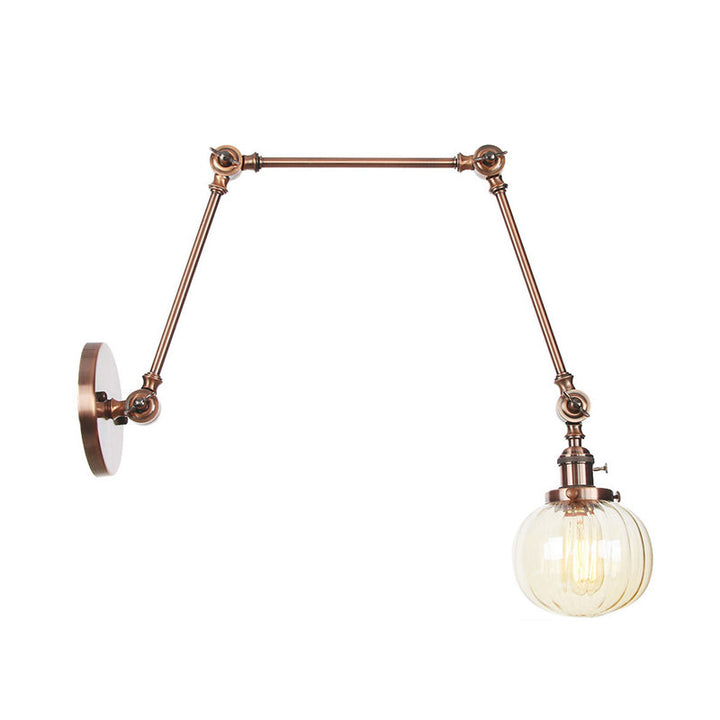 Lisslune | Globe Clear/Amber Glass Wall Mounted Lighting Vintage 1 Light Indoor Sconces in Brass/Chrome/Black with Adjustable Arm, 8"+8"/8"+8"+8" L