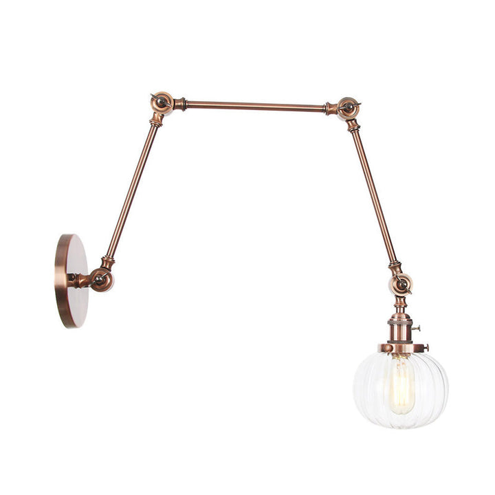 Lisslune | Globe Clear/Amber Glass Wall Mounted Lighting Vintage 1 Light Indoor Sconces in Brass/Chrome/Black with Adjustable Arm, 8"+8"/8"+8"+8" L