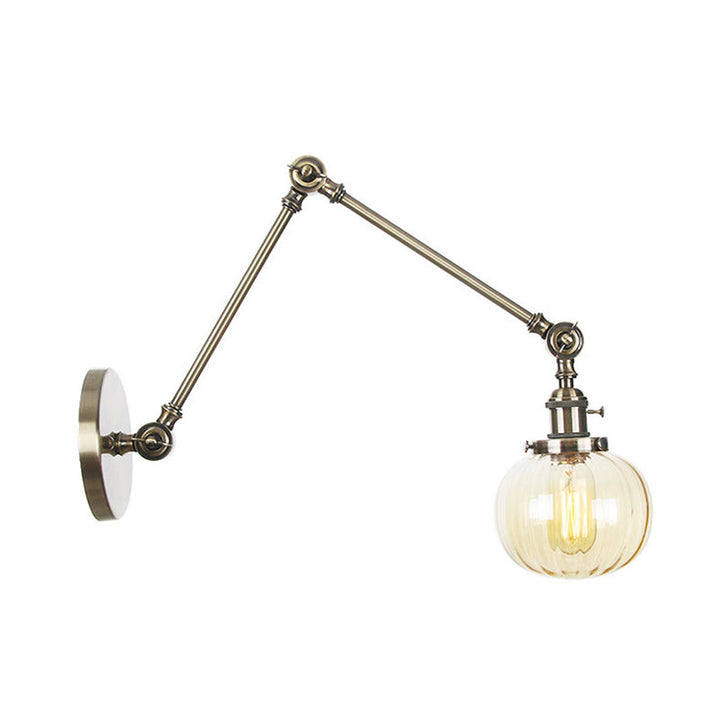 Lisslune | Globe Clear/Amber Glass Wall Mounted Lighting Vintage 1 Light Indoor Sconces in Brass/Chrome/Black with Adjustable Arm, 8"+8"/8"+8"+8" L