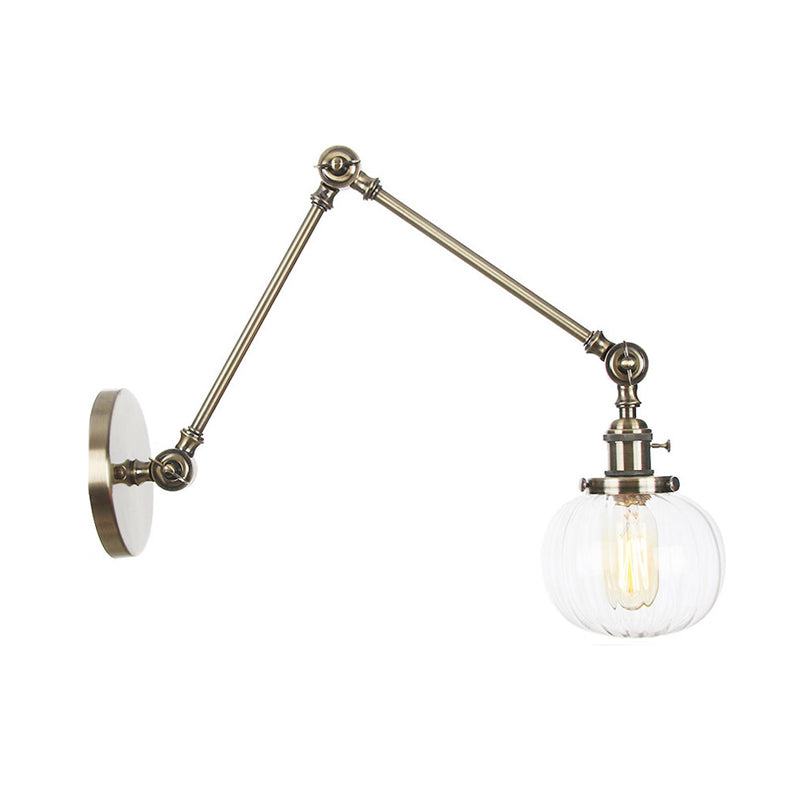Lisslune | Globe Clear/Amber Glass Wall Mounted Lighting Vintage 1 Light Indoor Sconces in Brass/Chrome/Black with Adjustable Arm, 8"+8"/8"+8"+8" L
