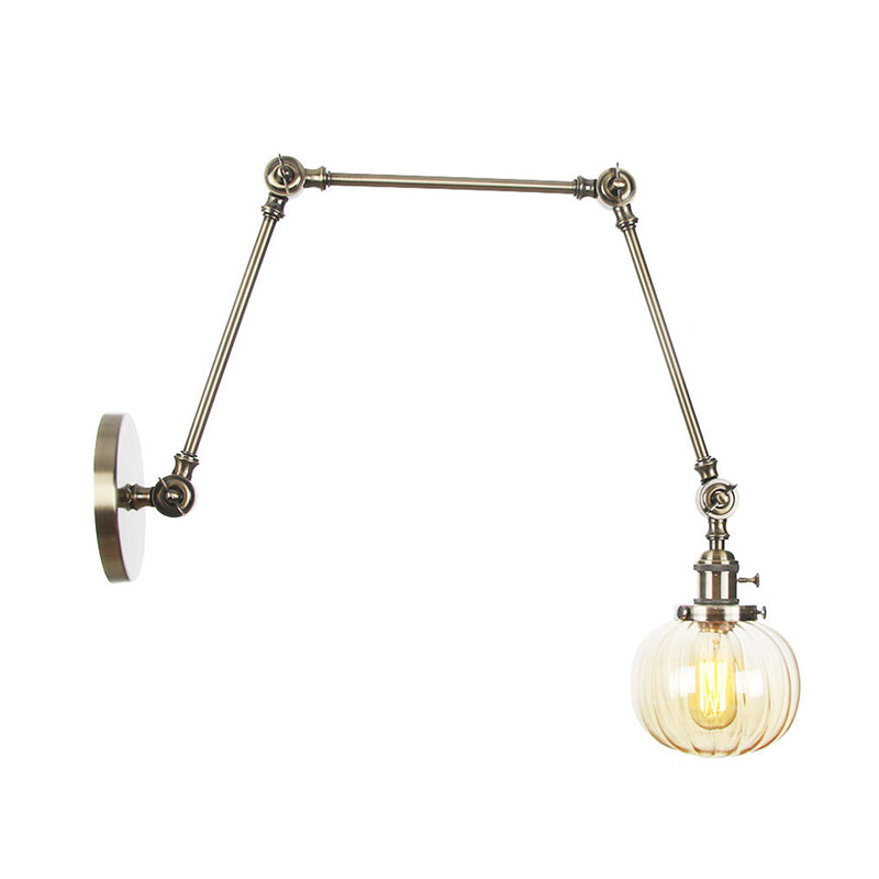 Lisslune | Globe Clear/Amber Glass Wall Mounted Lighting Vintage 1 Light Indoor Sconces in Brass/Chrome/Black with Adjustable Arm, 8"+8"/8"+8"+8" L