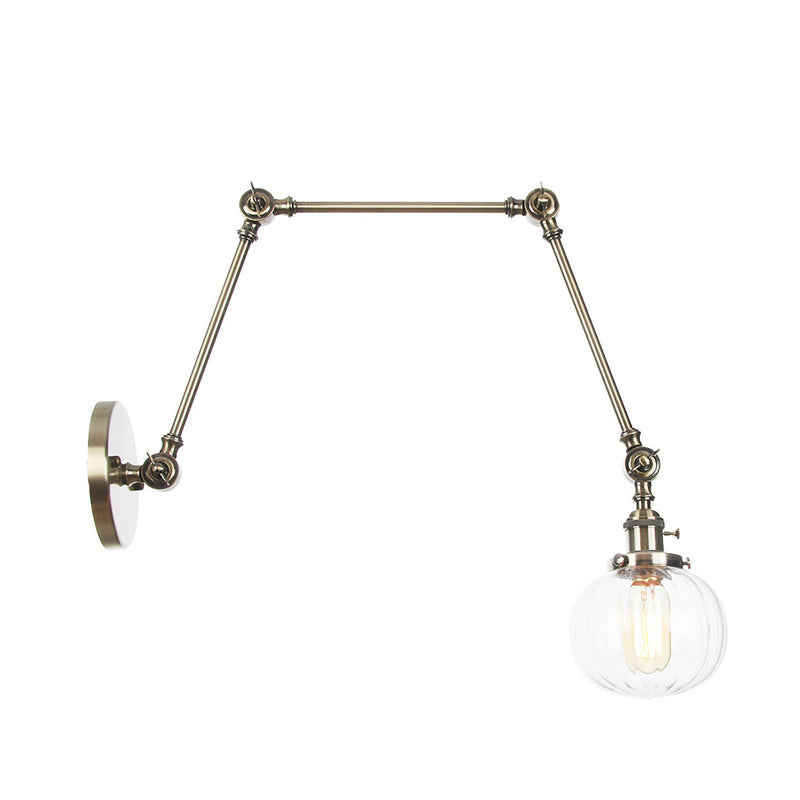 Lisslune | Globe Clear/Amber Glass Wall Mounted Lighting Vintage 1 Light Indoor Sconces in Brass/Chrome/Black with Adjustable Arm, 8"+8"/8"+8"+8" L