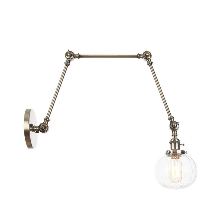 Lisslune | Globe Clear/Amber Glass Wall Mounted Lighting Vintage 1 Light Indoor Sconces in Brass/Chrome/Black with Adjustable Arm, 8"+8"/8"+8"+8" L