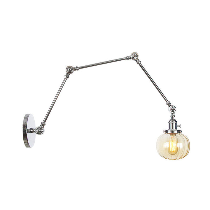 Lisslune | Globe Clear/Amber Glass Wall Mounted Lighting Vintage 1 Light Indoor Sconces in Brass/Chrome/Black with Adjustable Arm, 8"+8"/8"+8"+8" L