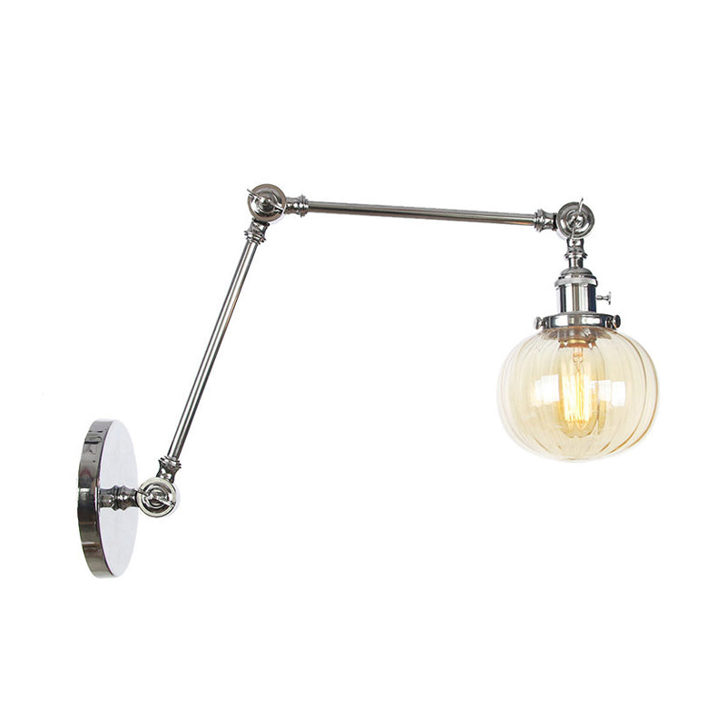 Lisslune | Globe Clear/Amber Glass Wall Mounted Lighting Vintage 1 Light Indoor Sconces in Brass/Chrome/Black with Adjustable Arm, 8"+8"/8"+8"+8" L