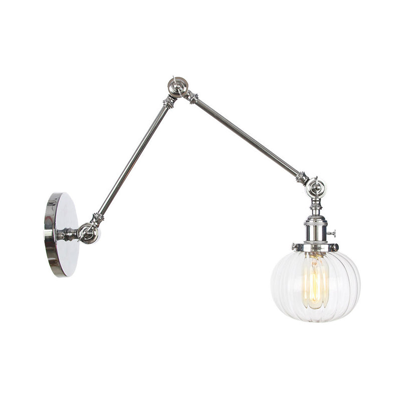 Lisslune | Globe Clear/Amber Glass Wall Mounted Lighting Vintage 1 Light Indoor Sconces in Brass/Chrome/Black with Adjustable Arm, 8"+8"/8"+8"+8" L