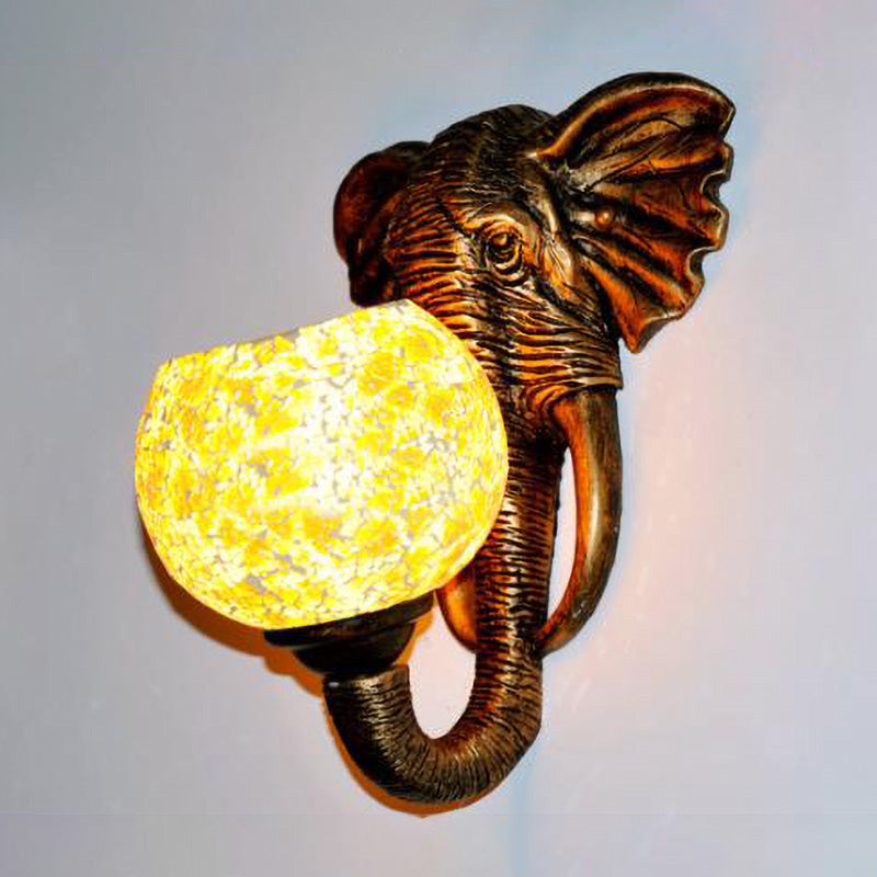 Lisslune | Stained Glass Elephant Head Wall Lamp Baroque 1 Light Silver/Yellow Wall Lamp Fixture for Hallway