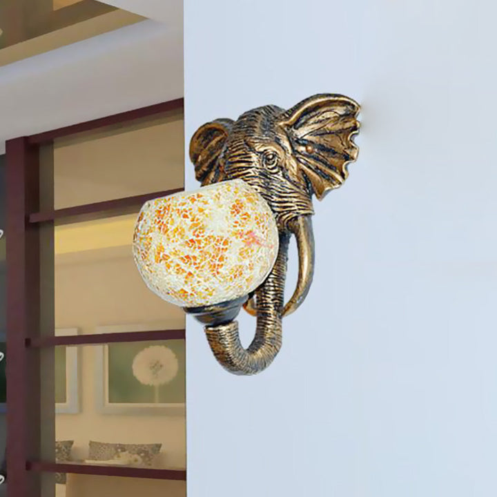 Lisslune | 1 Light Living Room Wall Lamp Globe Mediterranean White/Pink/Yellow Sconce with Globe Stained Glass Shade