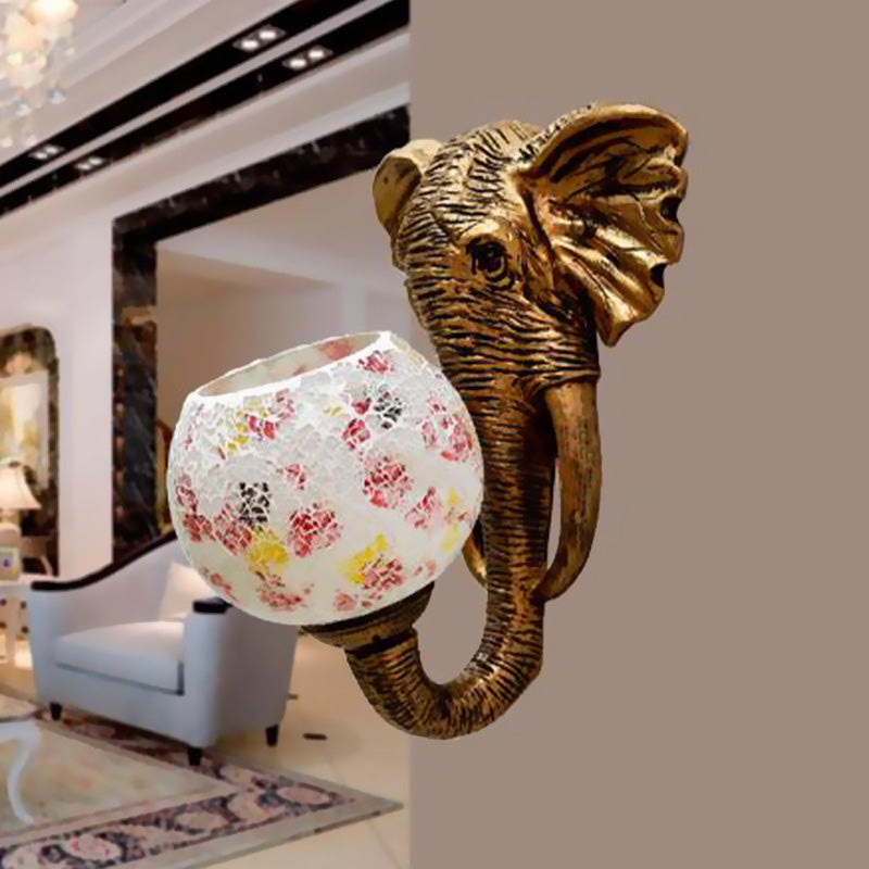 Lisslune | 1 Light Living Room Wall Lamp Globe Mediterranean White/Pink/Yellow Sconce with Globe Stained Glass Shade