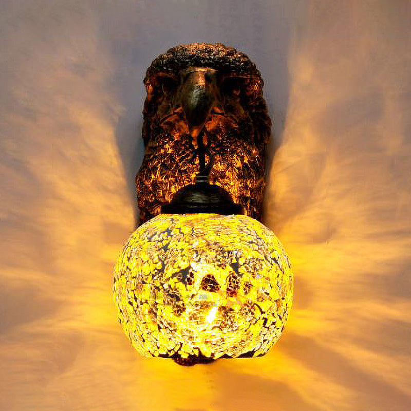 Lisslune | Cut Glass Silver/Beige/Red Wall Mounted Lighting Owl Head 1 Light Mediterranean Wall Light for Balcony