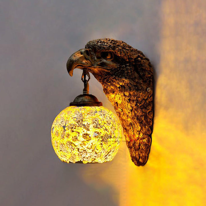 Lisslune | Cut Glass Silver/Beige/Red Wall Mounted Lighting Owl Head 1 Light Mediterranean Wall Light for Balcony