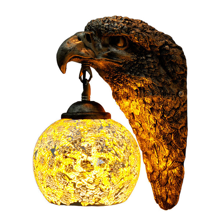 Lisslune | Cut Glass Silver/Beige/Red Wall Mounted Lighting Owl Head 1 Light Mediterranean Wall Light for Balcony