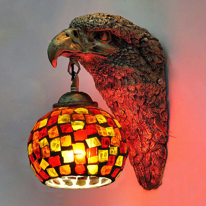 Lisslune | Cut Glass Silver/Beige/Red Wall Mounted Lighting Owl Head 1 Light Mediterranean Wall Light for Balcony
