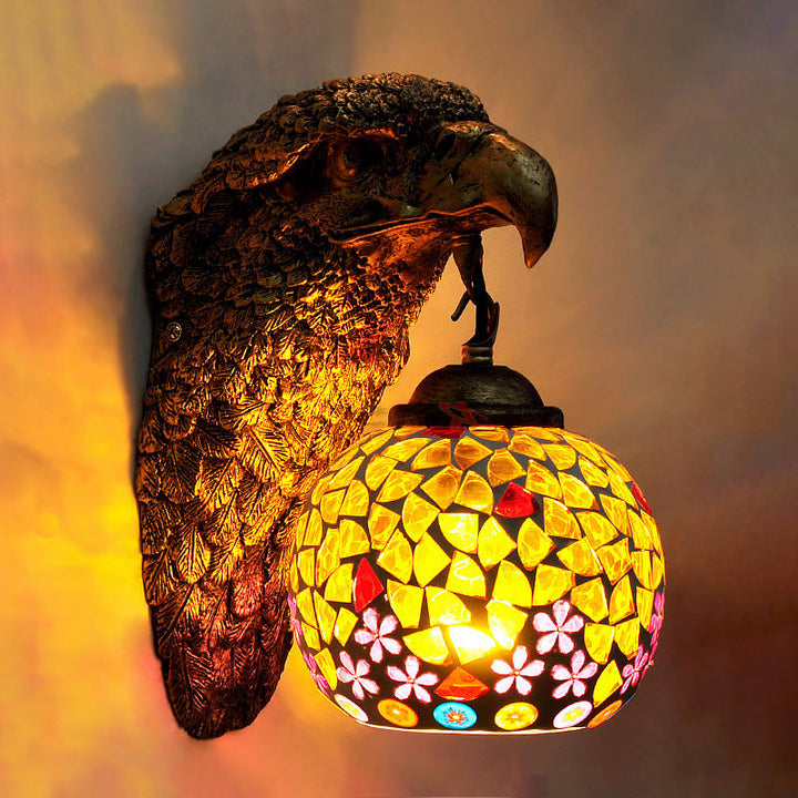 Lisslune | Cut Glass Silver/Beige/Red Wall Mounted Lighting Owl Head 1 Light Mediterranean Wall Light for Balcony