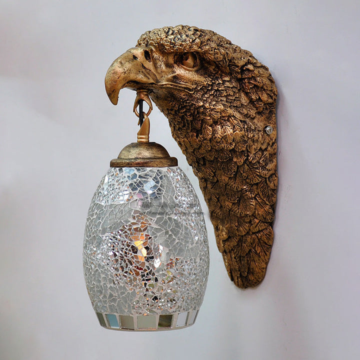 Lisslune | Cut Glass Silver/Beige/Red Wall Mounted Lighting Owl Head 1 Light Mediterranean Wall Light for Balcony