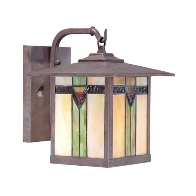 Skørter | Green 1 Light Wall Mounted Light Tiffany Cut Glass Lantern Wall Lamp for Outdoor
