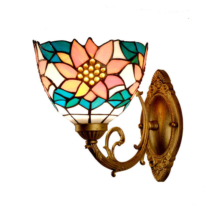 Skørter | Flower Cut Glass Wall Light Baroque 1 Light Pink/Green Wall Lamp for Bathroom