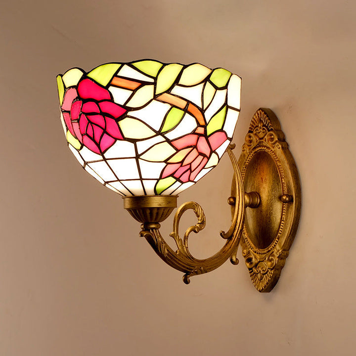 Lisslune | Cut glass flower wall lamp Tiffany style 1 light rose red wall lamp for bedroom