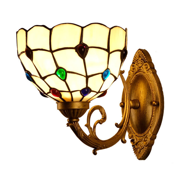 Lisslune | 1 Light Bathroom Vanity Lamp Mediterranean Brass Wall Light with Beaded White Glass Shade