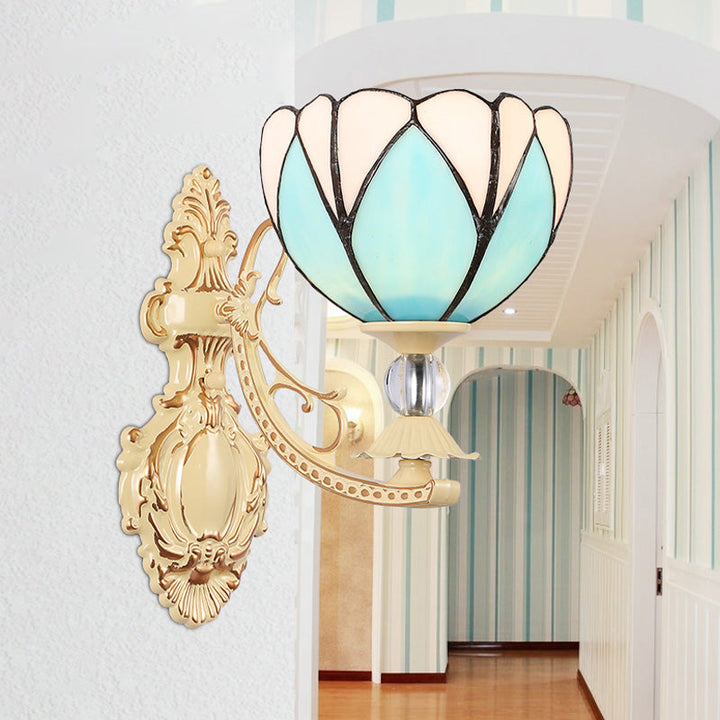 Lisslune | Tiffany Blossom Wall Mounted Lighting 1 Light Hand-Cut Glass Wall Lamp Fixture in White/Orange/Pink for Hallway
