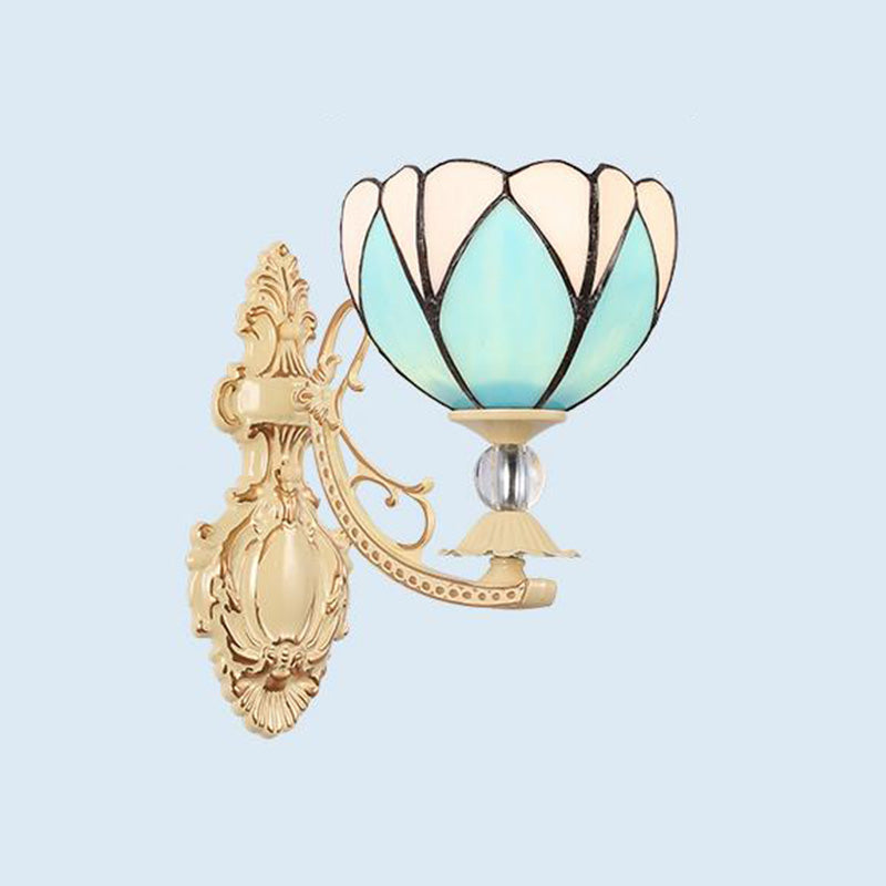 Lisslune | Tiffany Blossom Wall Mounted Lighting 1 Light Hand-Cut Glass Wall Lamp Fixture in White/Orange/Pink for Hallway