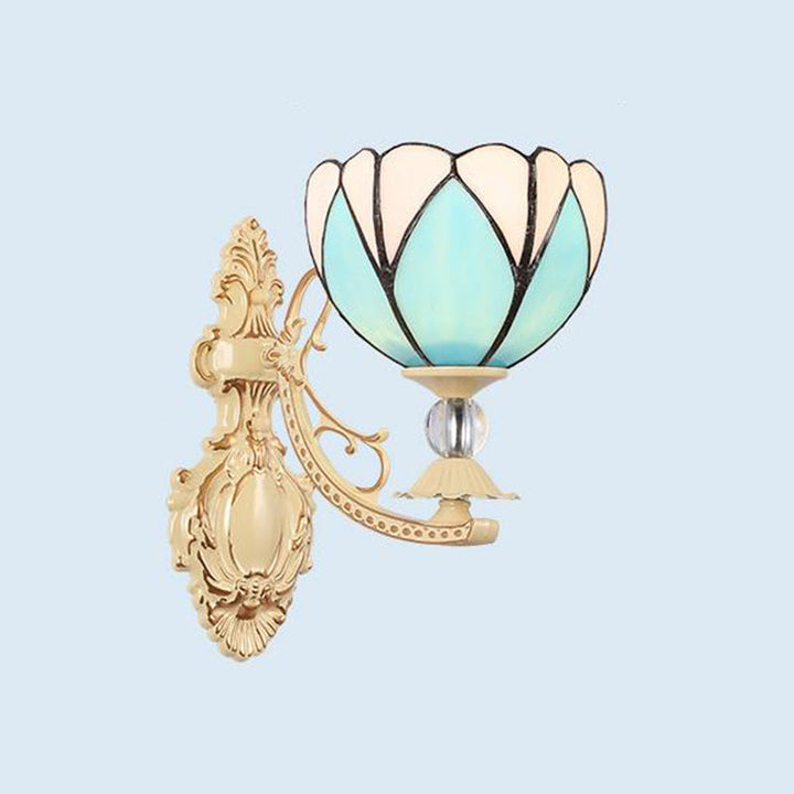 Lisslune | Tiffany Blossom Wall Mounted Lighting 1 Light Hand-Cut Glass Wall Lamp Fixture in White/Orange/Pink for Hallway