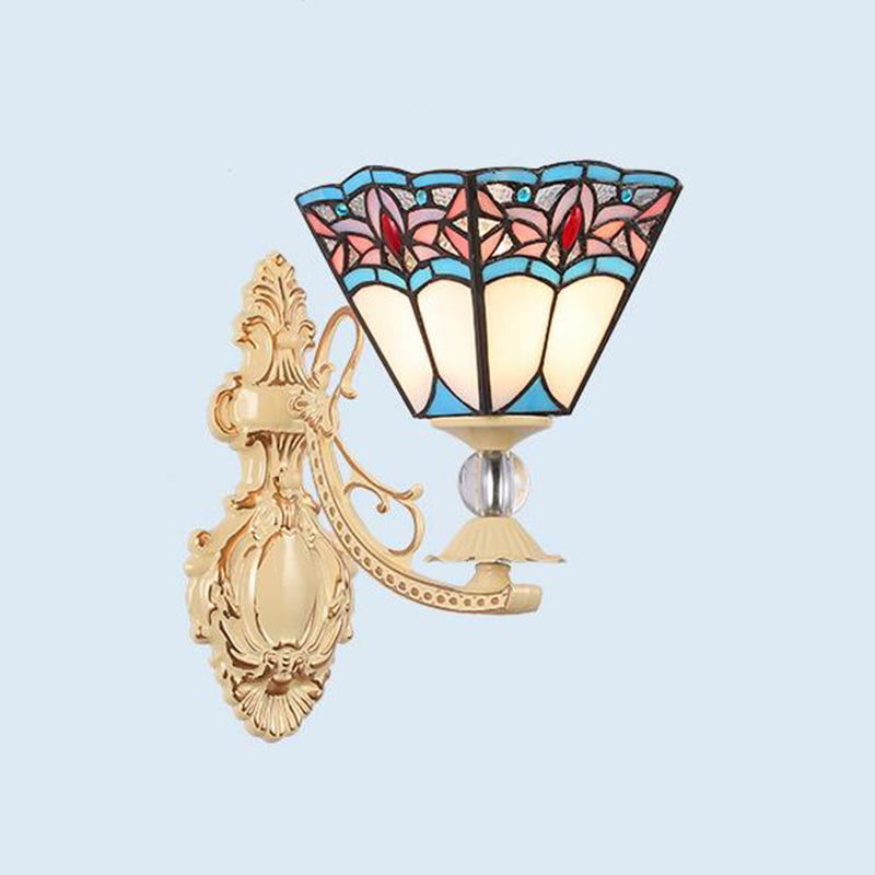 Lisslune | Tiffany Blossom Wall Mounted Lighting 1 Light Hand-Cut Glass Wall Lamp Fixture in White/Orange/Pink for Hallway