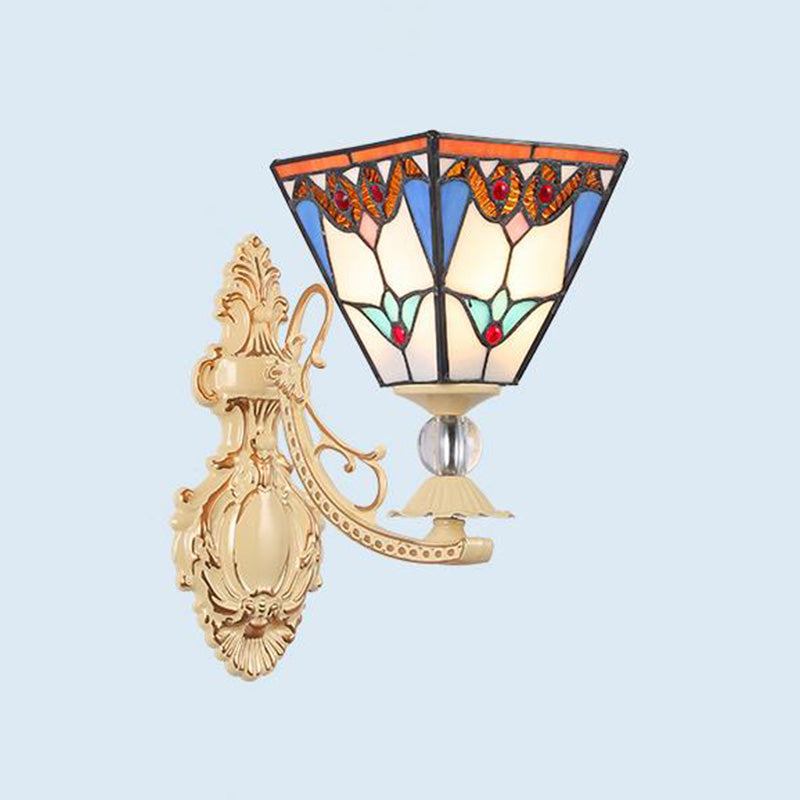 Lisslune | Tiffany Blossom Wall Mounted Lighting 1 Light Hand-Cut Glass Wall Lamp Fixture in White/Orange/Pink for Hallway
