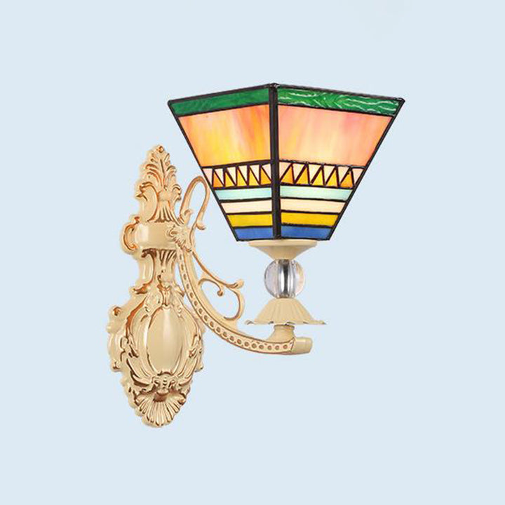 Lisslune | Tiffany Blossom Wall Mounted Lighting 1 Light Hand-Cut Glass Wall Lamp Fixture in White/Orange/Pink for Hallway