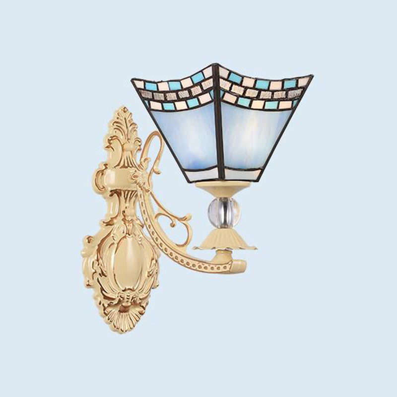 Lisslune | Tiffany Blossom Wall Mounted Lighting 1 Light Hand-Cut Glass Wall Lamp Fixture in White/Orange/Pink for Hallway